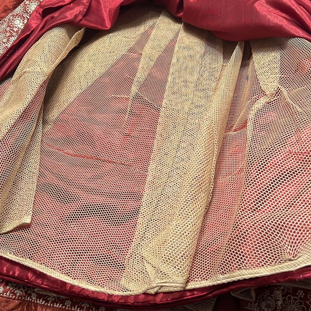 Elegant rust color lehenga with long top with crystal work - Picture 11 of 15